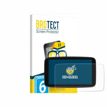 Front side of a product packaging with the brand logo BROTECT. Next to it is the device TomTom Go Navigator 6 (2nd generation)