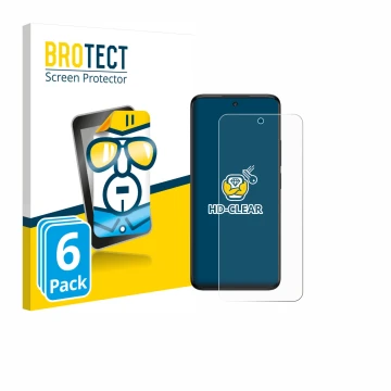 Front side of a product packaging with the brand logo BROTECT. Next to it is the device TCL 60 5G shown with the corresponding