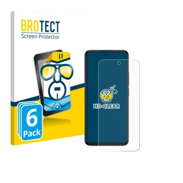 Front side of a product packaging with the brand logo BROTECT. Next to it is the device TCL 60R 5G shown with the correspondin