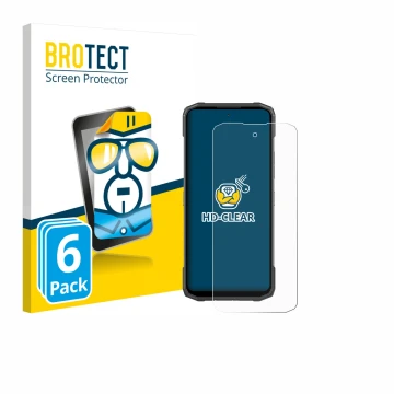 Front side of a product packaging with the brand logo BROTECT. Next to it is the device Doogee Blade 20 Turbo shown with the c