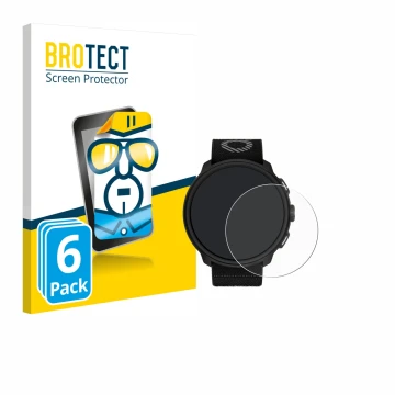 Front side of a product packaging with the brand logo BROTECT. Next to it is the device Suunto Run shown with the correspondin