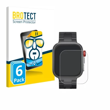 Front side of a product packaging with the brand logo BROTECT. Next to it is the device Huawei Watch Fit 4 Pro shown with the 