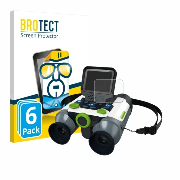 Front side of a product packaging with the brand logo BROTECT. Next to it is the device Vtech Interactive Video Binoculars sho