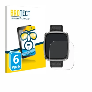 Front side of a product packaging with the brand logo BROTECT. Next to it is the device Amazfit Active 2 (rectangular) shown w