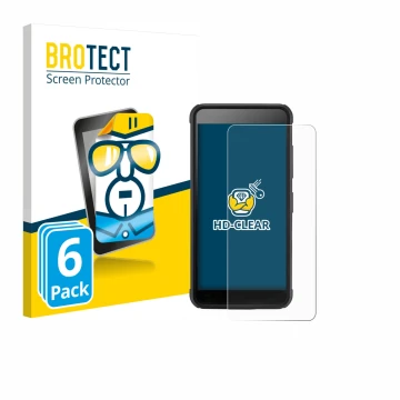 Front side of a product packaging with the brand logo BROTECT. Next to it is the device SkyCaddie Pro 4X shown with the corres