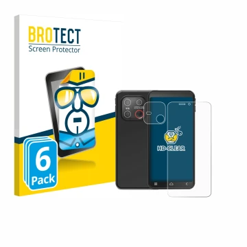 Front side of a product packaging with the brand logo BROTECT. Next to it is the device Emporia Smart ME7 (Front+Camera) shown