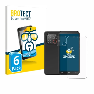Front side of a product packaging with the brand logo BROTECT. Next to it is the device Emporia Smart 7 Lite (Front+Camera) sh