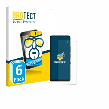 Front side of a product packaging with the brand logo BROTECT. Next to it is the device TCL 50 Pro NXTPaper 5G shown with the 