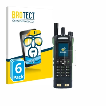 Front side of a product packaging with the brand logo BROTECT. Next to it is the device Baofeng DM-32 shown with the correspon