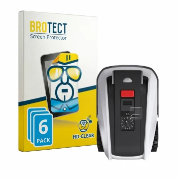 Front side of a product packaging with the brand logo BROTECT. Next to it is the device Ecovacs Goat O800 RTK shown with the c