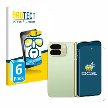 Front side of a product packaging with the brand logo BROTECT. Next to it is the device Google Pixel 10 Pro Fold (Front+Camera