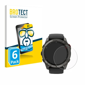 Front side of a product packaging with the brand logo BROTECT. Next to it is the device Garmin Fenix 8 Pro AMOLED (51 mm) show