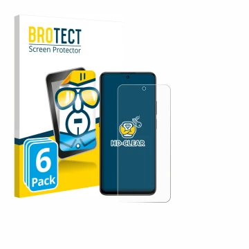 Front side of a product packaging with the brand logo BROTECT. Next to it is the device Honor 400 Smart 4G shown with the corr