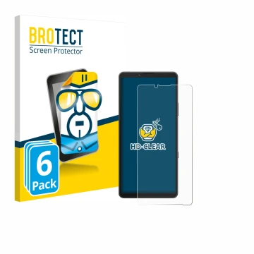 Front side of a product packaging with the brand logo BROTECT. Next to it is the device Sony Xperia 10 VII shown with the corr