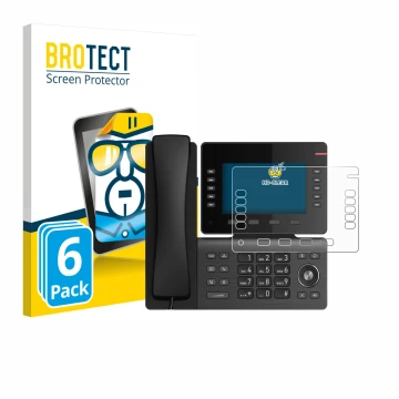 Front side of a product packaging with the brand logo BROTECT. Next to it is the device Snom D865 shown with the corresponding