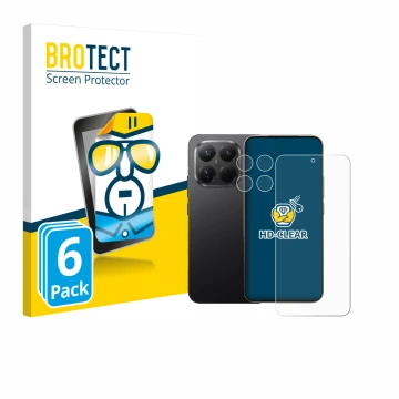 Front side of a product packaging with the brand logo BROTECT. Next to it is the device Xiaomi 15T Pro (Front+Camera) shown wi