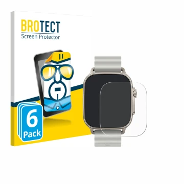 Front side of a product packaging with the brand logo BROTECT. Next to it is the device realme Watch 5 shown with the correspo