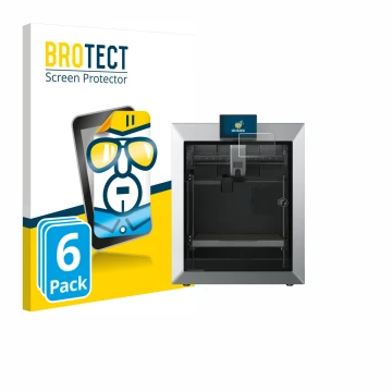 Front side of a product packaging with the brand logo BROTECT. Next to it is the device Qidi Tech Q2 shown with the correspond