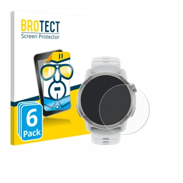 Front side of a product packaging with the brand logo BROTECT. Next to it is the device Coros Apex 4 (46 mm) shown with the co