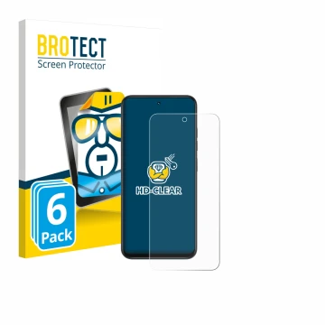 Front side of a product packaging with the brand logo BROTECT. Next to it is the device Infinix Smart 10 shown with the corres