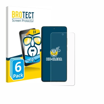 Front side of a product packaging with the brand logo BROTECT. Next to it is the device Motorola Edge 70 shown with the corres