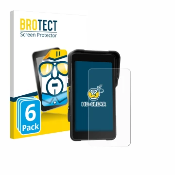 Front side of a product packaging with the brand logo BROTECT. Next to it is the device CAMECHO Motorrad Carplay 5
