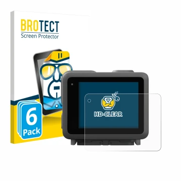 Front side of a product packaging with the brand logo BROTECT. Next to it is the device GoPro Lit Hero shown with the correspo