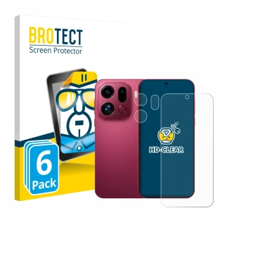 Front side of a product packaging with the brand logo BROTECT. Next to it is the device Oppo Find X9 Pro (Front+Camera) shown 