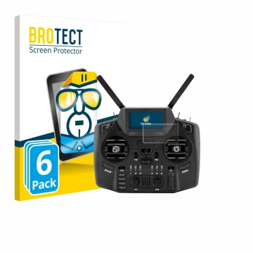 Front side of a product packaging with the brand logo BROTECT. Next to it is the device Radiomaster GX12 shown with the corres