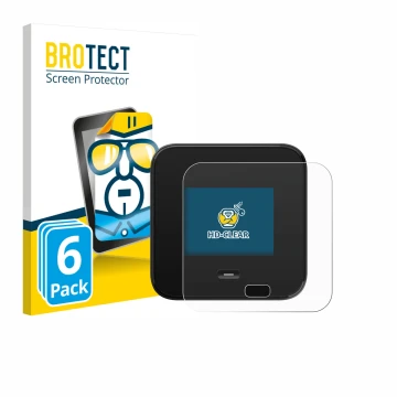 Front side of a product packaging with the brand logo BROTECT. Next to it is the device Netgear Nighthawk M7 Pro shown with th