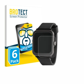 Front side of a product packaging with the brand logo BROTECT. Next to it is the device Sector Smartwatch S-08 shown with the 