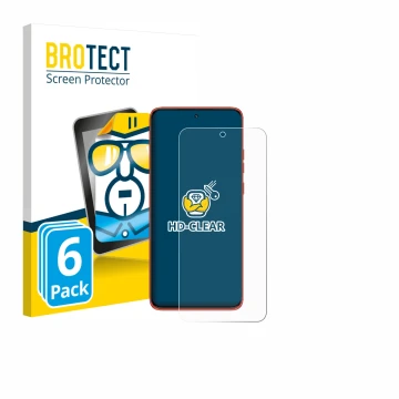 Front side of a product packaging with the brand logo BROTECT. Next to it is the device Motorola Edge 60 Neo shown with the co