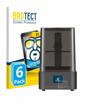 Front side of a product packaging with the brand logo BROTECT. Next to it is the device Anycubic Photon Mono 4 shown with the 