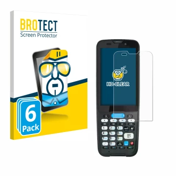 Front side of a product packaging with the brand logo BROTECT. Next to it is the device Unitech HT330 shown with the correspon