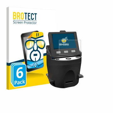 Front side of a product packaging with the brand logo BROTECT. Next to it is the device Kodak SCANZA shown with the correspond