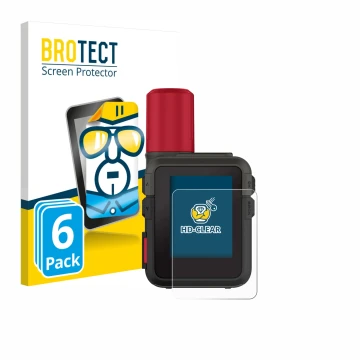 Front side of a product packaging with the brand logo BROTECT. Next to it is the device Garmin inReach Mini 3 Plus shown with 