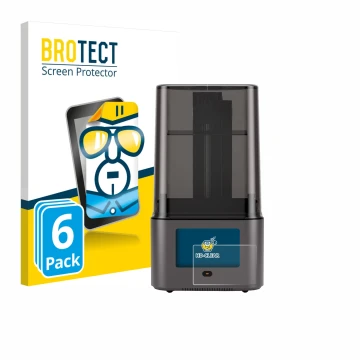 Front side of a product packaging with the brand logo BROTECT. Next to it is the device Anycubic Photon Mono 4 Ultra shown wit