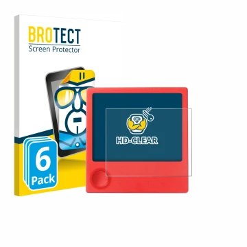 Front side of a product packaging with the brand logo BROTECT. Next to it is the device PicPak E-Ink Display shown with the co