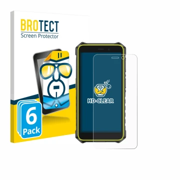 Front side of a product packaging with the brand logo BROTECT. Next to it is the device Ulefone RugKing 2 Pro shown with the c