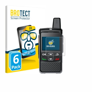 Front side of a product packaging with the brand logo BROTECT. Next to it is the device Hytera PNC360S shown with the correspo