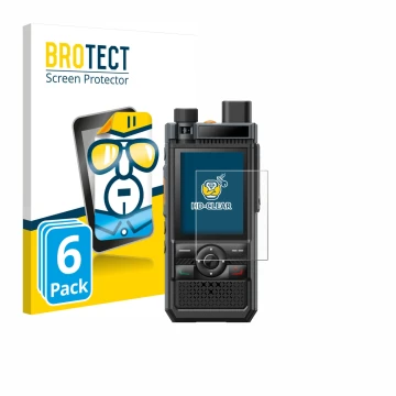 Front side of a product packaging with the brand logo BROTECT. Next to it is the device Hytera P50 shown with the correspondin
