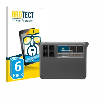 Front side of a product packaging with the brand logo BROTECT. Next to it is the device DJI Power 2000 shown with the correspo