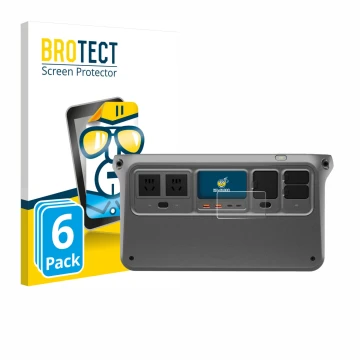 Front side of a product packaging with the brand logo BROTECT. Next to it is the device DJI Power 1000 V2 shown with the corre