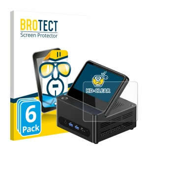 Front side of a product packaging with the brand logo BROTECT. Next to it is the device AOOSTAR ‎G-FLIP H255 shown with the co