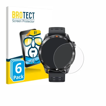 Front side of a product packaging with the brand logo BROTECT. Next to it is the device Xiaomi Mibro GS Pro 2 shown with the c