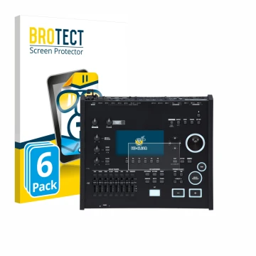 Front side of a product packaging with the brand logo BROTECT. Next to it is the device Roland V71 shown with the correspondin