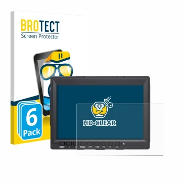 Front side of a product packaging with the brand logo BROTECT. Next to it is the device Feelworld FW759 7