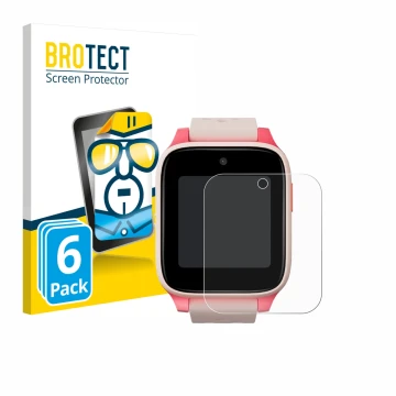 Front side of a product packaging with the brand logo BROTECT. Next to it is the device TCL Movetime Kids Watch MT46 shown wit