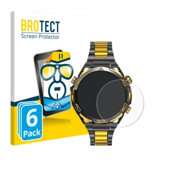 Front side of a product packaging with the brand logo BROTECT. Next to it is the device Blackview W90 Pro shown with the corre