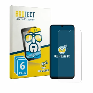 Front side of a product packaging with the brand logo BROTECT. Next to it is the device Lava Bold N2 Lite shown with the corre